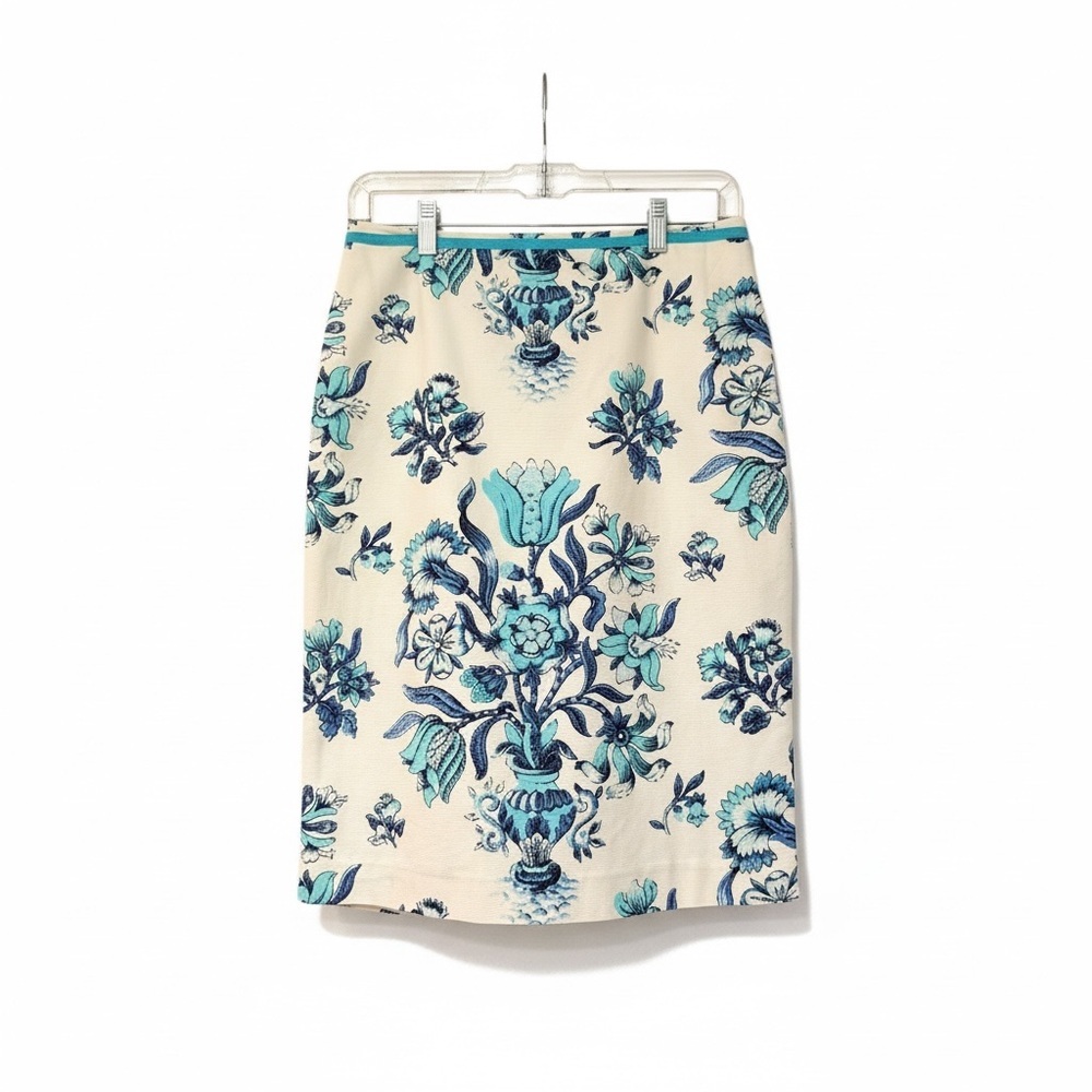 🔻Talbots Blue Toile Floral Pencil Skirt Size 4 | Chinoiserie Print Cotton
